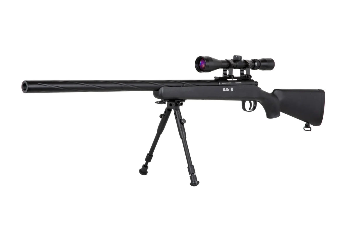 Specna Arms SA-S12 sniper airsoft rifle with scope and bipod - Black