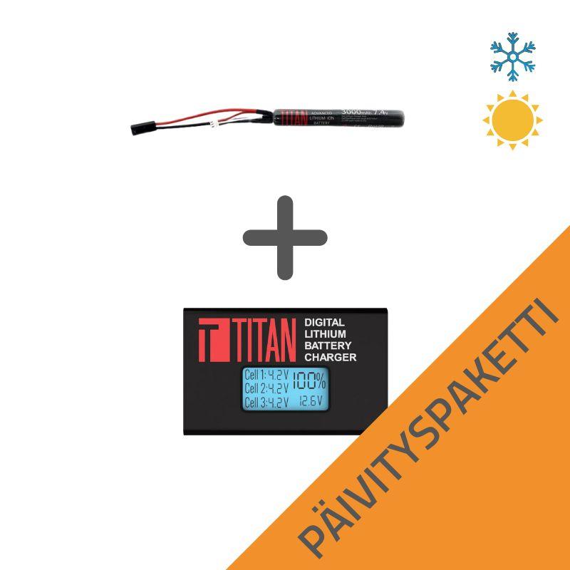 Li-Ion päivityspaketti - 7,4v 3000mAh akku & LiPo-laturi, miniliitin