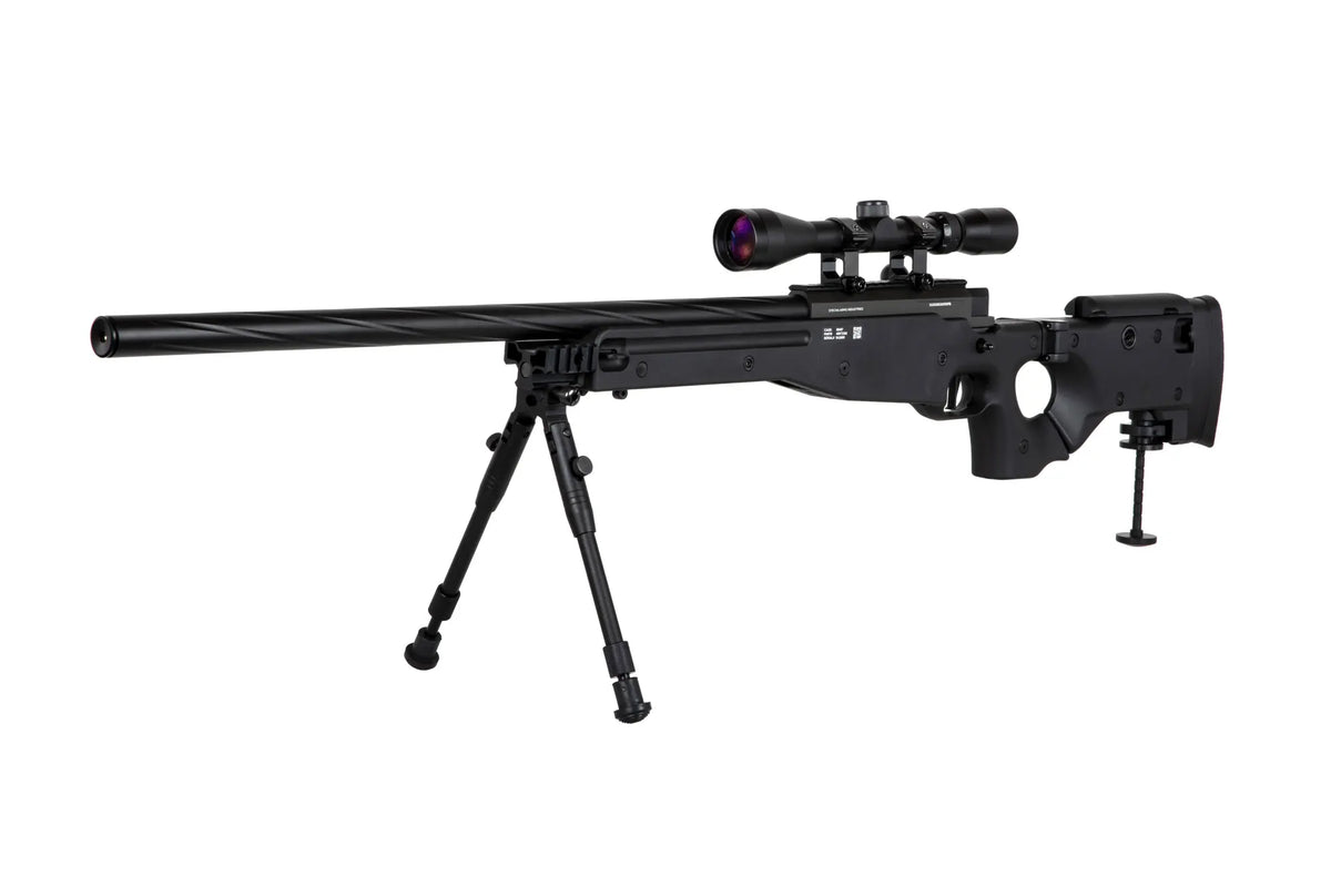 Specna Arms SA-S14 airsoft-tarkkuuskivääri kiikaritähtäimellä ja etujaloilla - musta