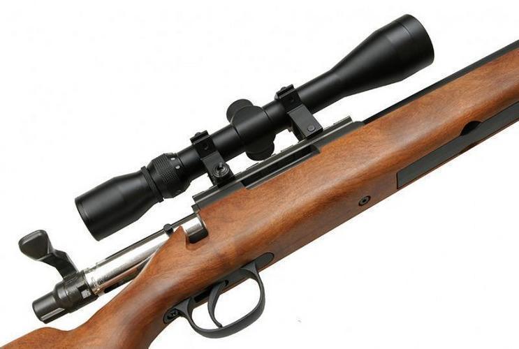WELL MB02H bolt-action sniper rifle with scope, wood imitation