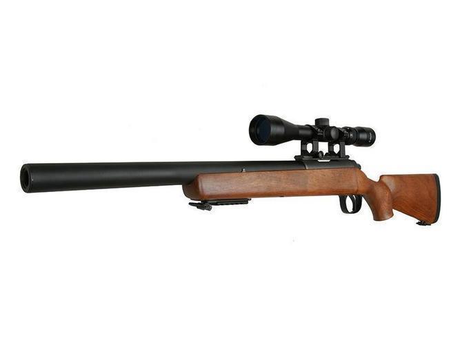 WELL MB02H bolt-action sniper rifle with scope, wood imitation